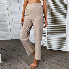 Women's new high-waisted solid color straight leg pants