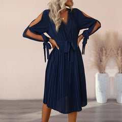 Women's New Style Cutout Long Sleeve Solid Spring Autumn Dress