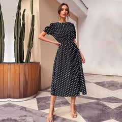 Women's new black polka dot slim fitting dress