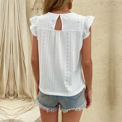 Women's new lace short sleeve white shirt