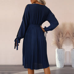 Women's New Style Cutout Long Sleeve Solid Spring Autumn Dress