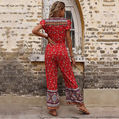 Women's new ruffled red jumpsuit