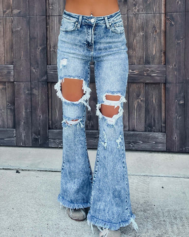 A-Z Women's New Distressed Tassel Jeans