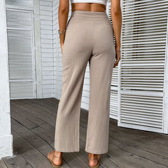 Women's new high-waisted solid color straight leg pants