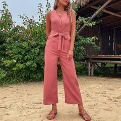 Women's seaside holiday sleeveless casual jumpsuit