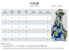 A-Z Women's New Printed V-neck Bubble Sleeve Slim Fit Large Swing Dress
