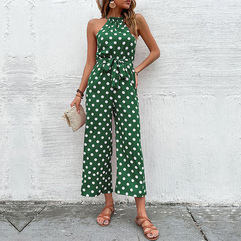 Women's loose wide leg fashionable polka dot jumpsuit