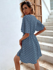 Women's new V-neck polka dot waistband summer dress