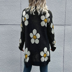 Women's New Flower Long Sleeve Sweater Cardigan