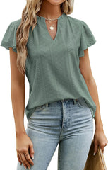 Women's New V-neck Stacked Sleeve Short Sleeve T-shirt