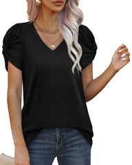 Women's New Solid Twisted V-neck Short Sleeve T-shirt