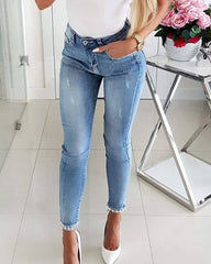 A-Z Women's New Slim Fit Show Legs Long Butterfly Sticky Flower Studded Jeans Pencil Pants Split Small Feet Pants