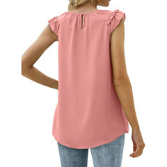 Women's New Sleeveless Chiffon Shirt Elegant Round Neck Pleated Top