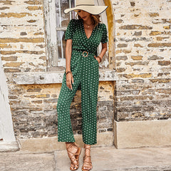 Fashion Women's Slim Fit Waist Wrapped Green Jumpsuit