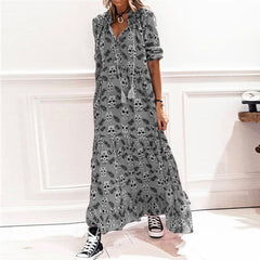 A-Z Women's New Printed Half Open Neck Loose Long Dress