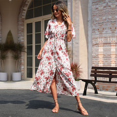 Women's New Summer Fashion Short Sleeve Print Dress