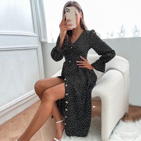 Women's New Style Black Polka Dot Long Sleeve Dress