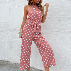 Women's loose wide leg fashionable polka dot jumpsuit