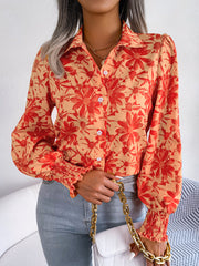 Women's new contrast flower lapel shirt