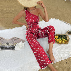 Fashion women's micro speaker polka dot jumpsuit