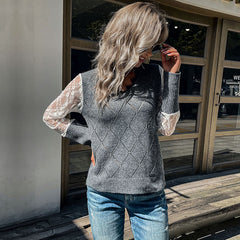 Women's New Long Sleeve Lace Panel Sweater