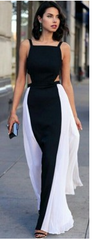 Condole belt strapless backless Black and white dress