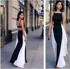 Condole belt strapless backless Black and white dress