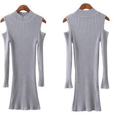 FASHION OFF SHOULDER SEXY LONG SLEEVE WOVEN DRESS