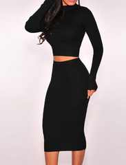 High-necked long-sleeved Luyao Slim package hip mini skirt two-piece dress high quality