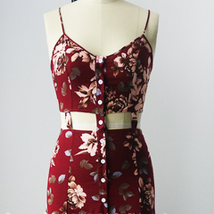 FASHION RED FLORAL ONE PIECE DRESS