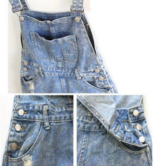 Cute denim shorts hot trousers loose large pocket denim overalls