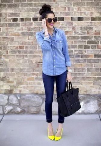 FASHION BLUE SHIRT LONG SLEEVE POCKET TOP