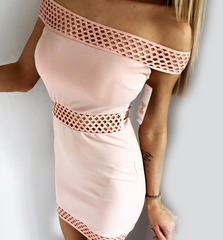 FASHION OFF SHOULDER HOLE NET DRESS