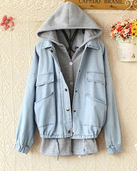 HOODED VEST FLEECE LOOSE COWBOY COAT TWO-PIECE OUTFIT