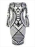 CUTE GEOMETRIC PRINTED DRESS BLACK AND WHITE