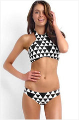 CONTRAST HIGH COLLAR BIKINI SWIMWEAR