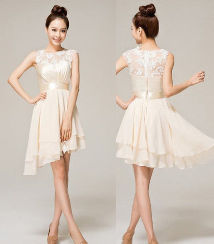 FASHION ELEGANT CUTE CHAMPAGNE COLOR LACE DRESS FOR WEDDING FOR PARTY FOR HOMECOMING
