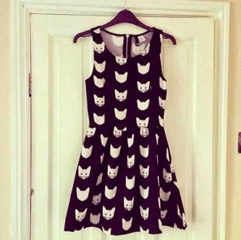 CUTE BOW CAT PRINT FRESH DRESS