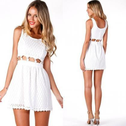 FASHION WAIST HOLLOW OUT LACE DRESS