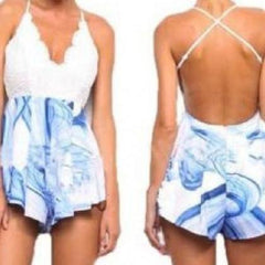 PRINTED STITCHING CONDOLE SEXY BACKLESS CONJOINED SHORTS