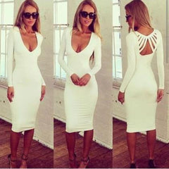 ON SALE DEEP V HOLLOW OUT SEXY LONG DRESS