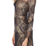 ON SALE BUD SILK NET YARN SPLICING IS LINED WITH LONG SLEEVE ROUND COLLAR DRESS