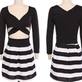ON SALE BLACK AND WHITE STRIPE DRESS QUALITY OF CULTIVATE ONE'S MORALITY RENDER SKIRT