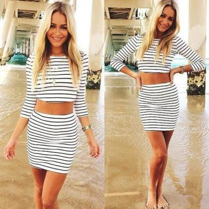 HOT STRIPE TWO PIECE DRESS