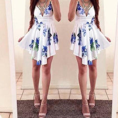 PRINTED IRREGULAR V-NECK DRESS