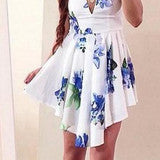 PRINTED IRREGULAR V-NECK DRESS