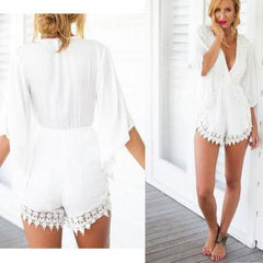 PRINTING V-NECK SEXY LONG SLEEVES CONJOINED SHORTS ROMPER