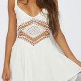 THE RETICULAR V-NECK WHITE CONDOLE BELT CONJOINED DIVIDED SKIRTS ROMPER