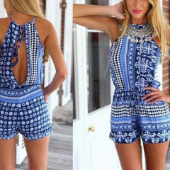 MS PRINTED SLEEVELESS SEXY BACKLESS JUMPSUITS