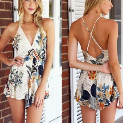 CUTE FLORAL CROSS ROMPER JUMPSUIT